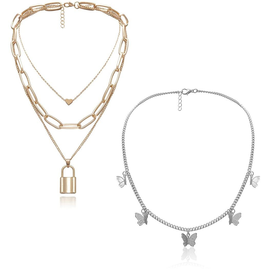 YouBella Jewellery Stylish Combo of Two Necklace Chains for Women and Girls (Style 5)