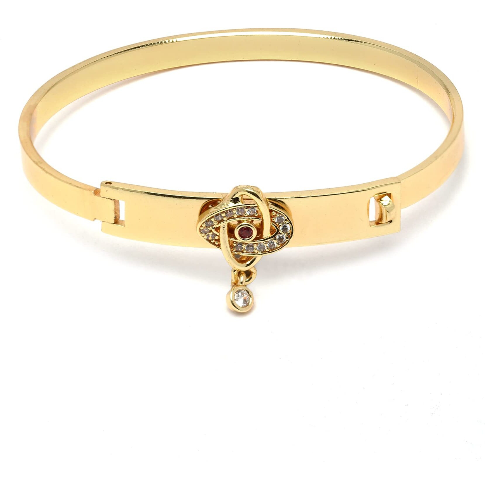 ZENEME Gold-Plated White & Red Cubic Zirconia Studded Openable Bangle Kada Handcrafted Stylish Cuff Bracelet for Women and Girls