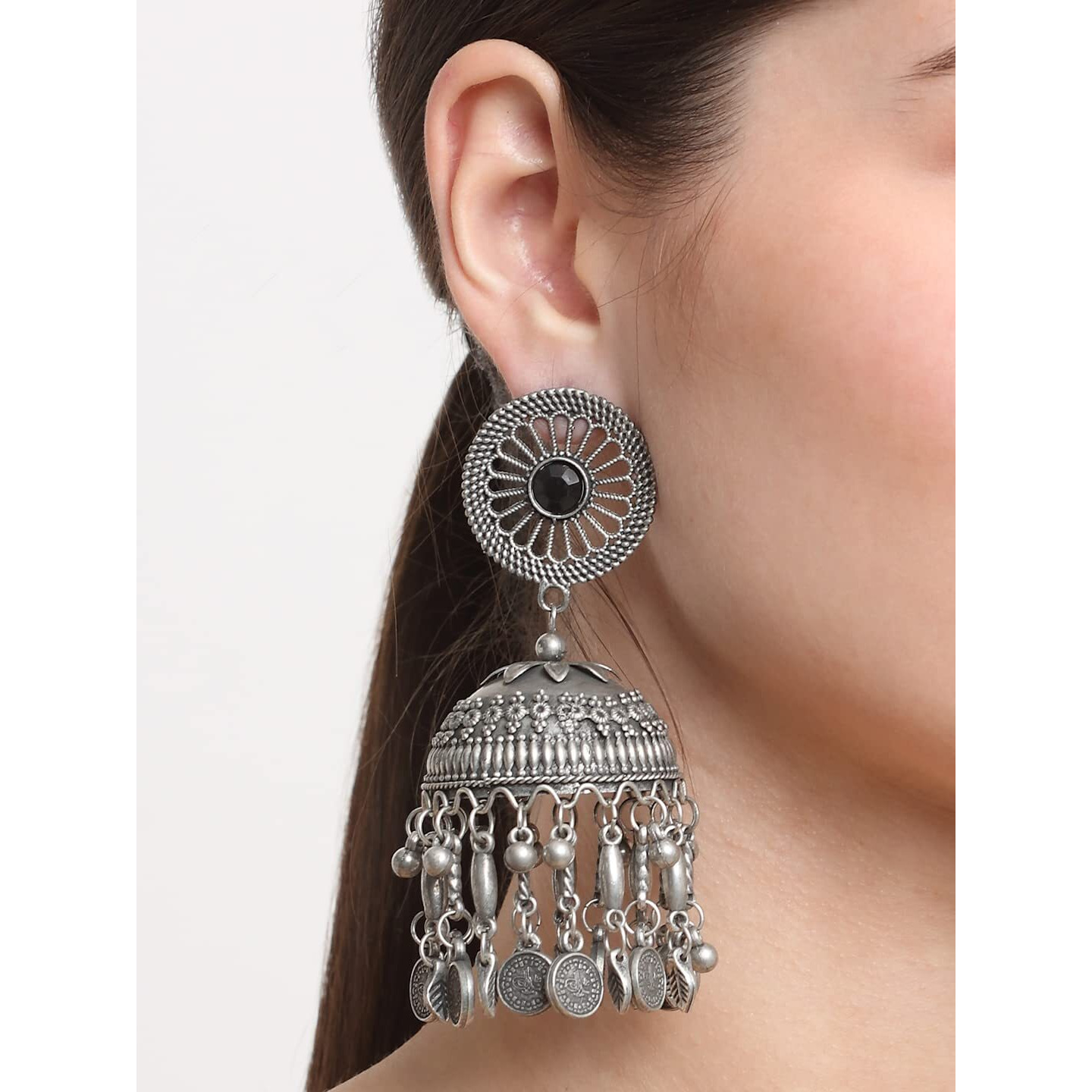 YouBella Jewellery Celebrity Inspired Oxidised Silver Big Size Jhumki Earrings for Girls and Women (Style 5)