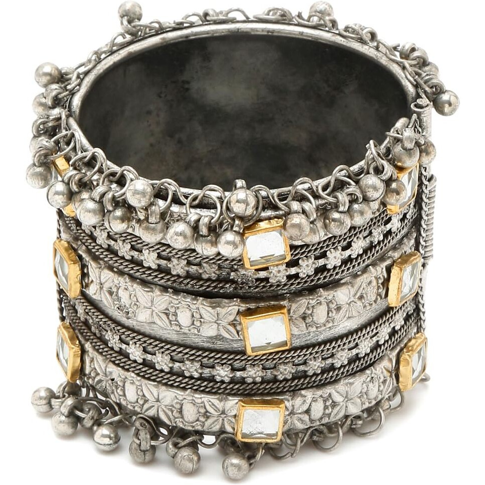 YouBella Jewellery for Women Celebrity Inspired Oxidised Silver Plated Cuff Bracelet Bangle for Women and Girls (Style 4)