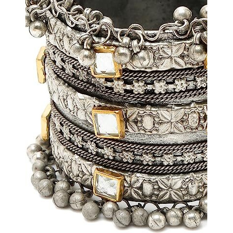 YouBella Jewellery for Women Celebrity Inspired Oxidised Silver Plated Cuff Bracelet Bangle for Women and Girls (Style 4)