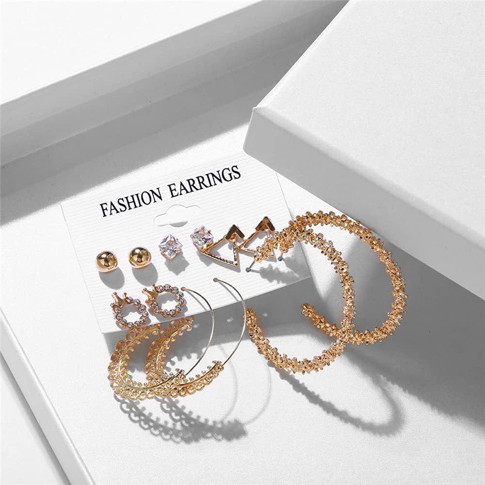 Shining Diva Fashion 6 Pairs Combo Latest Stylish Design Metal Earrings for Women and Girls (B12741er), Golden, 1