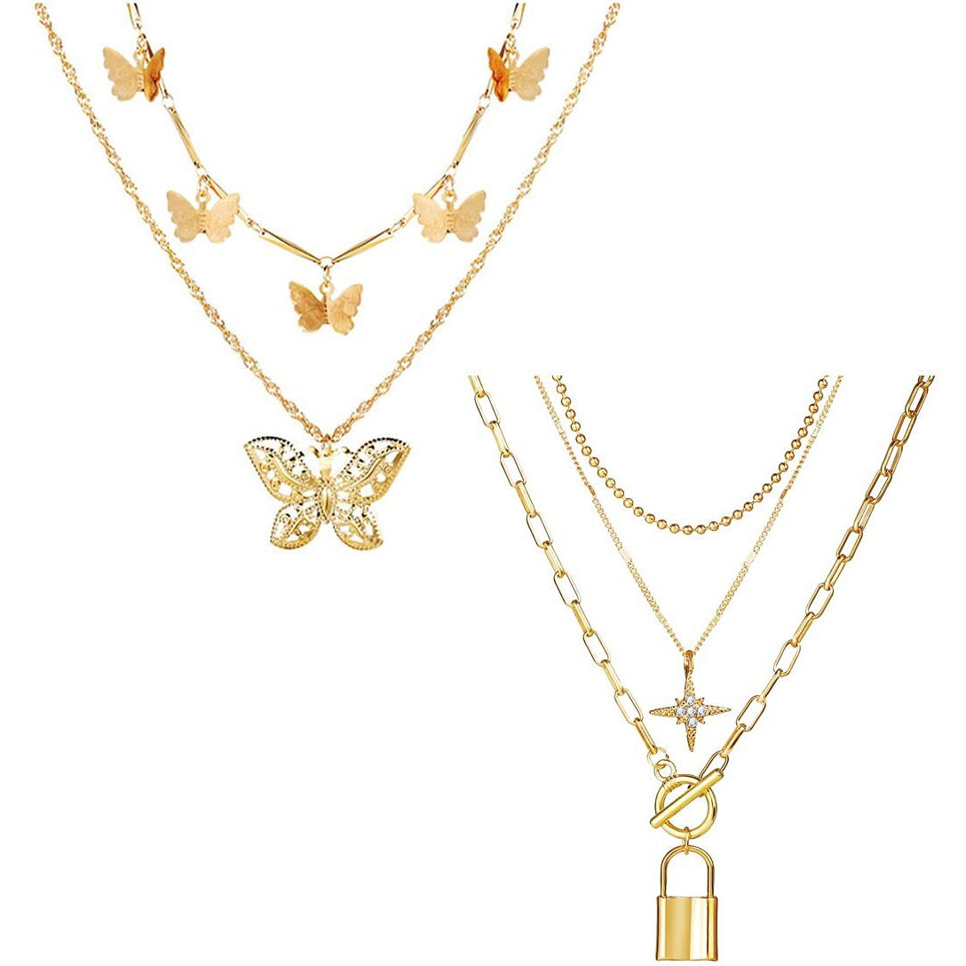 Jewels Galaxy Stylish Multi Layered Gold Plated Stunning Necklace For Women/Girls (Design 24)
