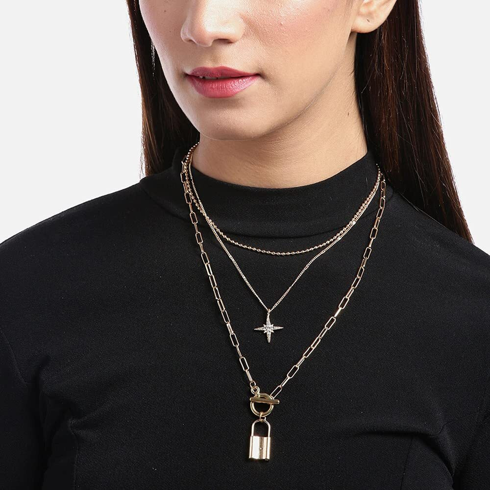 Jewels Galaxy Stylish Multi Layered Gold Plated Stunning Necklace For Women/Girls (Design 24)