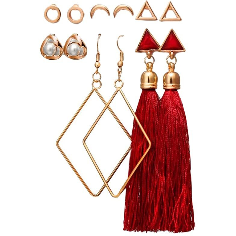 Shining Diva Fashion Latest Stylish Combo Design 6 Pairs Metal Earrings for Women and Girls (G10663er), Multicolor