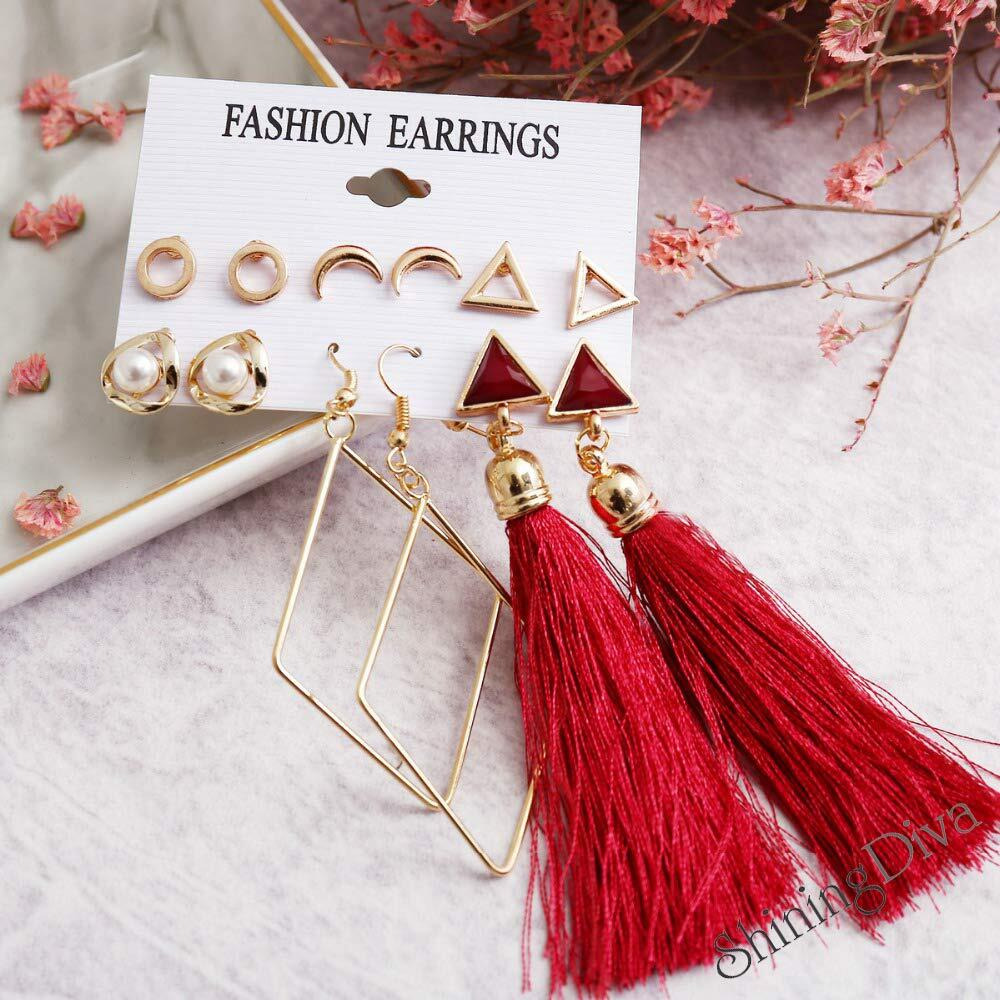 Shining Diva Fashion Latest Stylish Combo Design 6 Pairs Metal Earrings for Women and Girls (G10663er), Multicolor