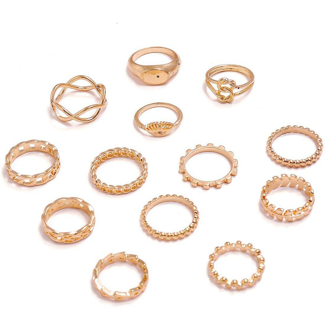 Shining Diva Fashion Latest Stylish Metal Boho Midi Finger Rings for Women and Girls - Set of 13 (D13063r), Golden