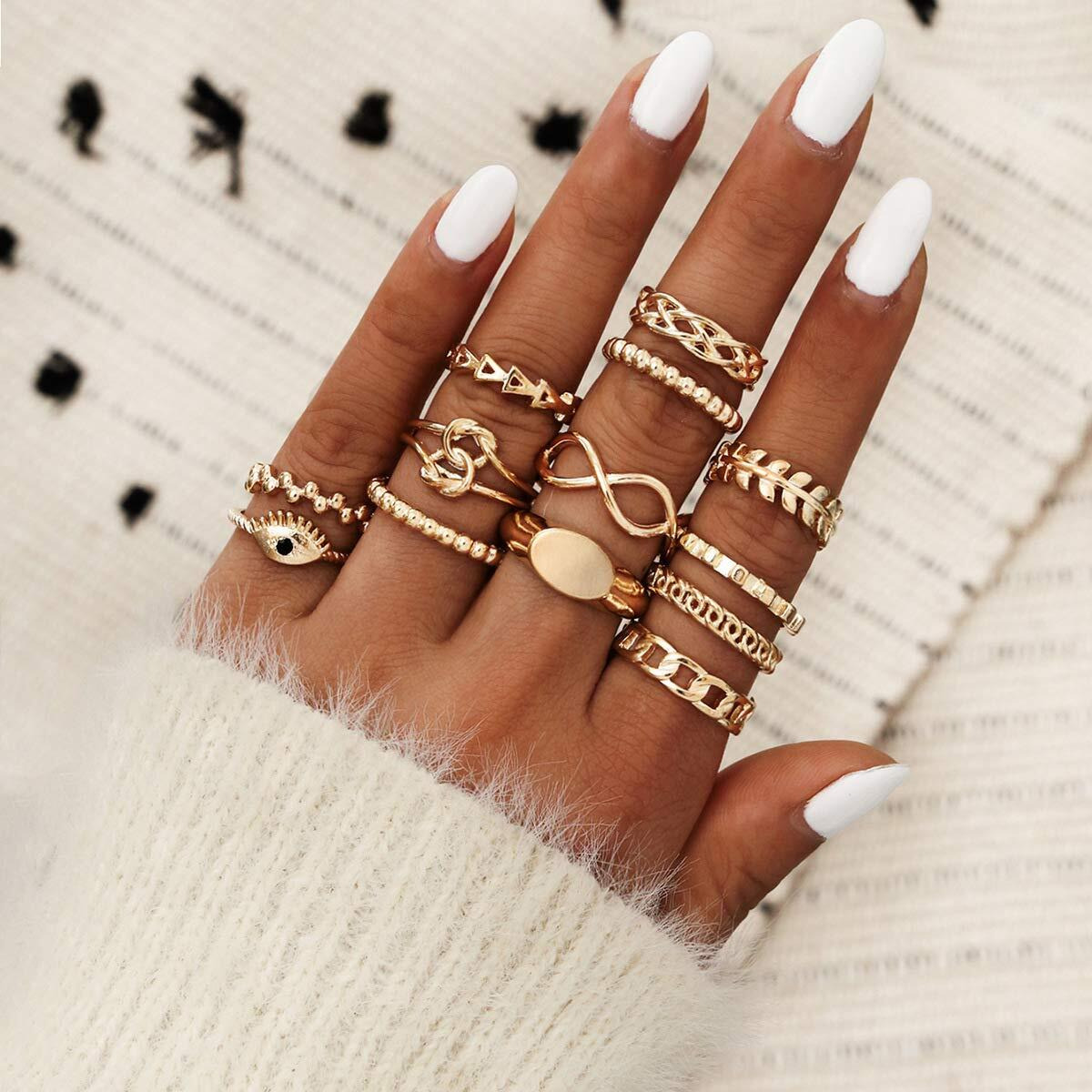 Shining Diva Fashion Latest Stylish Metal Boho Midi Finger Rings for Women and Girls - Set of 13 (D13063r), Golden