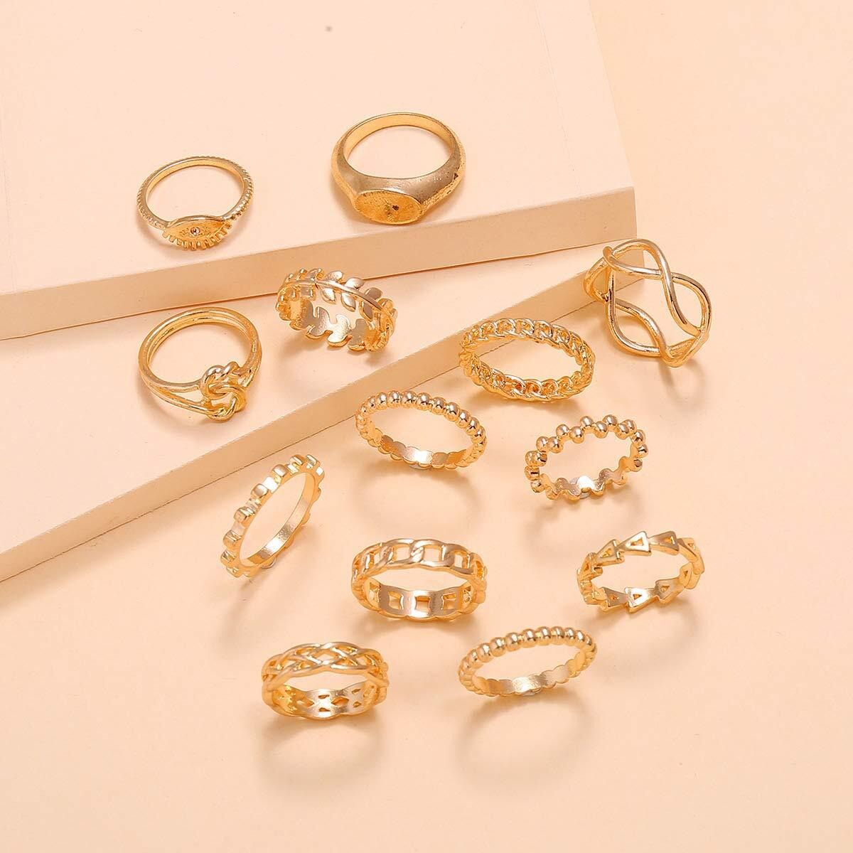 Shining Diva Fashion Latest Stylish Metal Boho Midi Finger Rings for Women and Girls - Set of 13 (D13063r), Golden