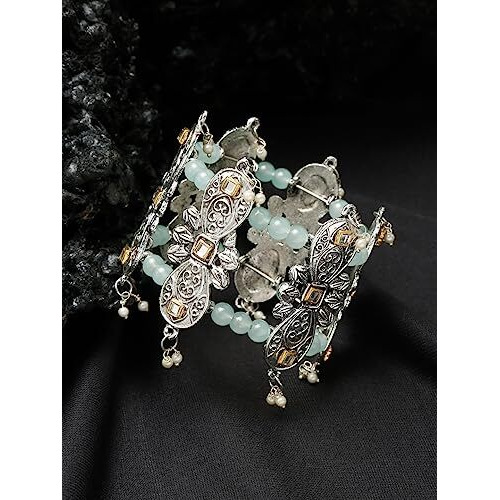 YouBella Jewellery for Women Celebrity Inspired Oxidised Silver Plated Cuff Bracelet Bangle for Women and Girls (Style 3)