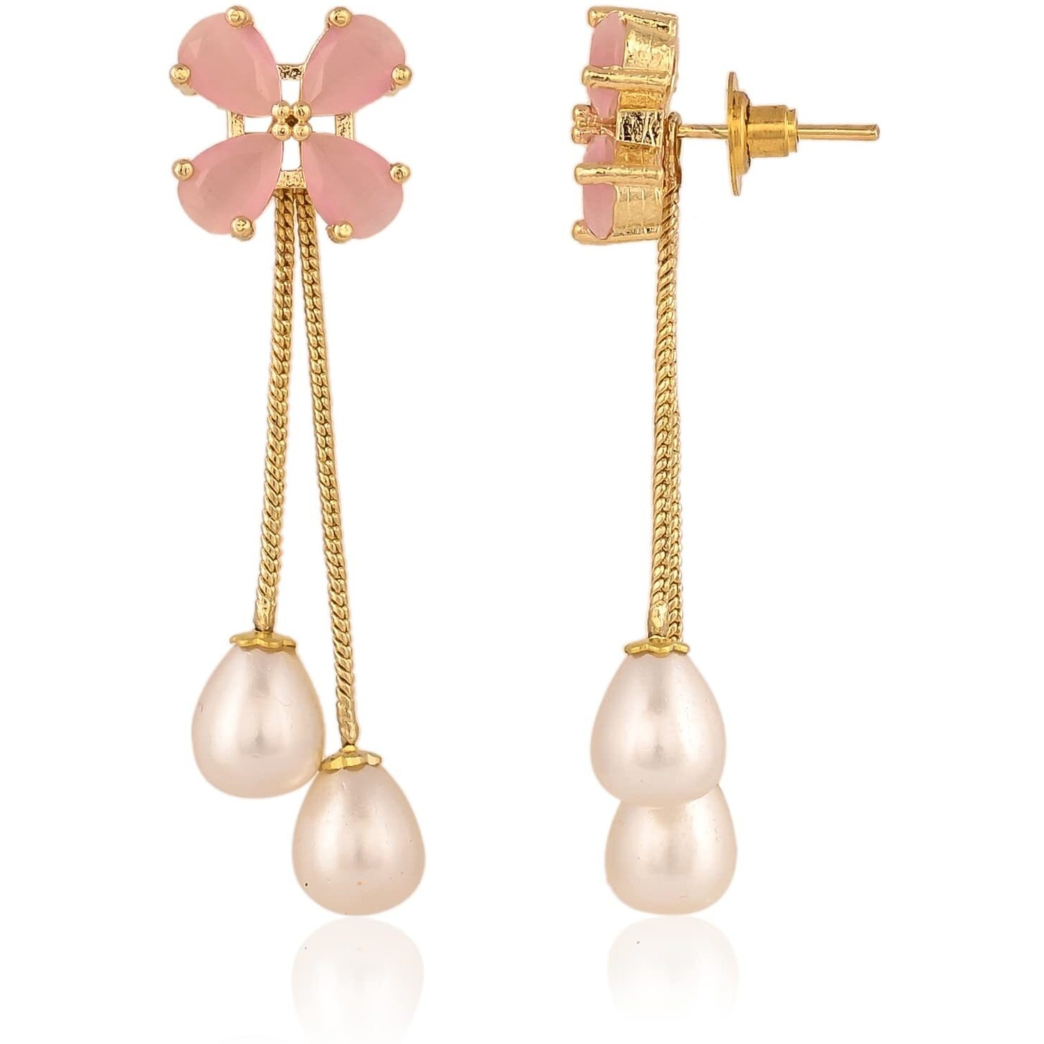 Ratnavali Jewels Fashion JewelleryPink Gold Plated Sparkling Colors Pearl Fancy Dangle & Drop Earrings Tops Women/Girls