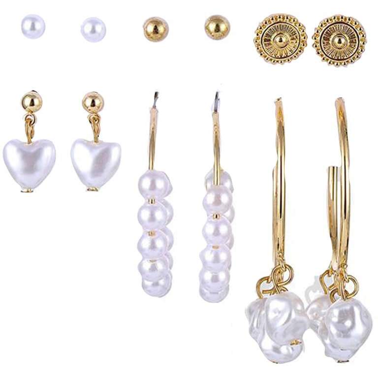 Jewels Galaxy Jewellery For Women Gold Plated White Studs, Hoops and Drop Earrings Set of 6 (JG-PC-ERGT-8701)