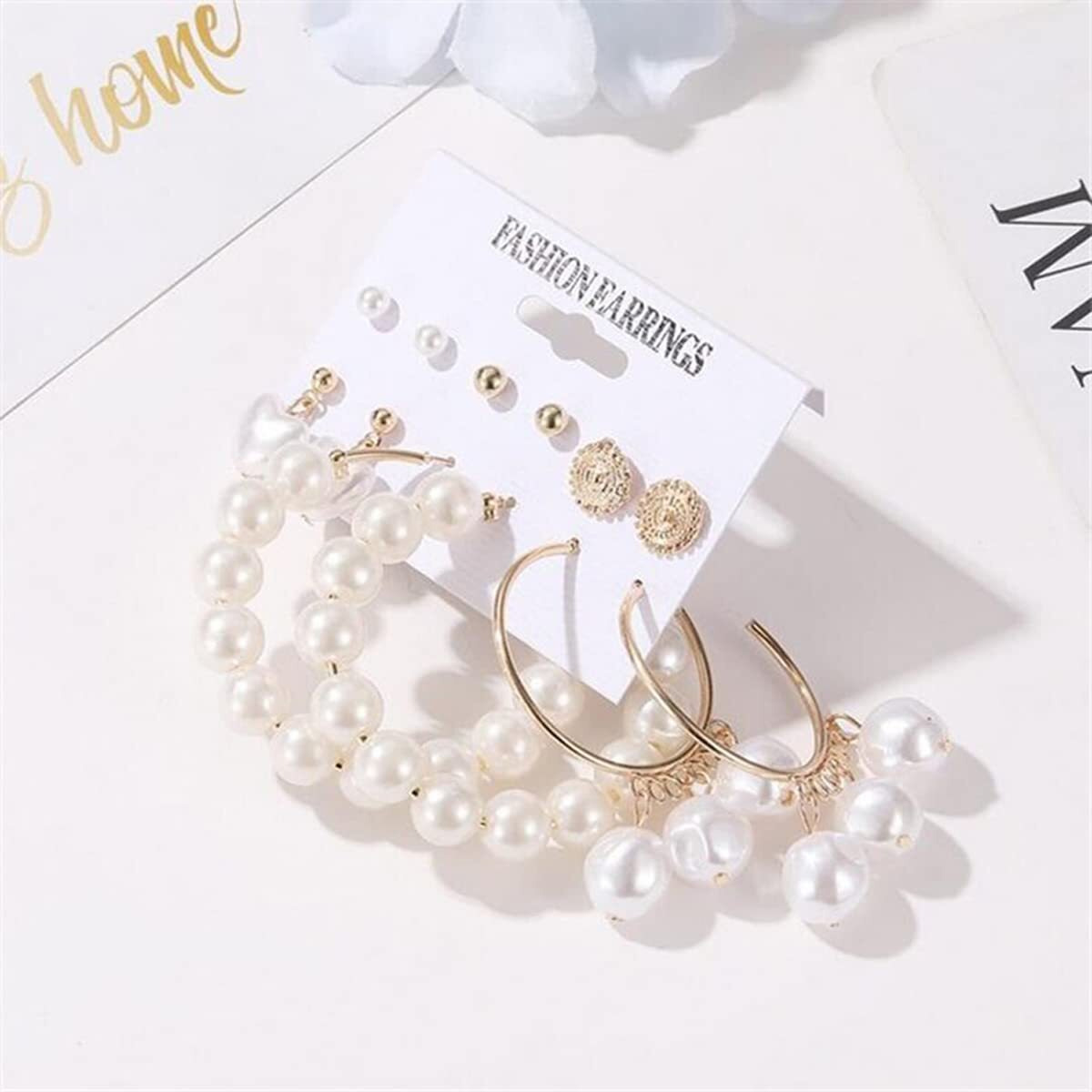 Jewels Galaxy Jewellery For Women Gold Plated White Studs, Hoops and Drop Earrings Set of 6 (JG-PC-ERGT-8701)