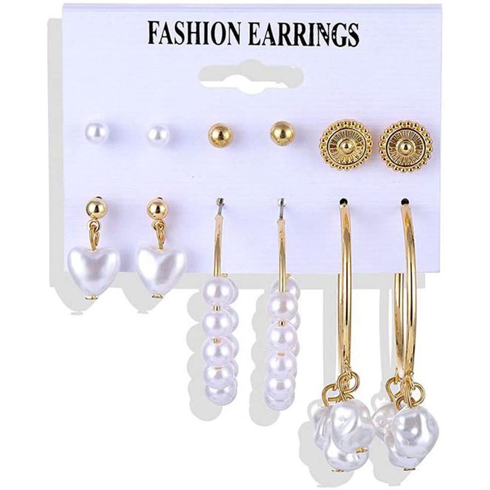 Jewels Galaxy Jewellery For Women Gold Plated White Studs, Hoops and Drop Earrings Set of 6 (JG-PC-ERGT-8701)