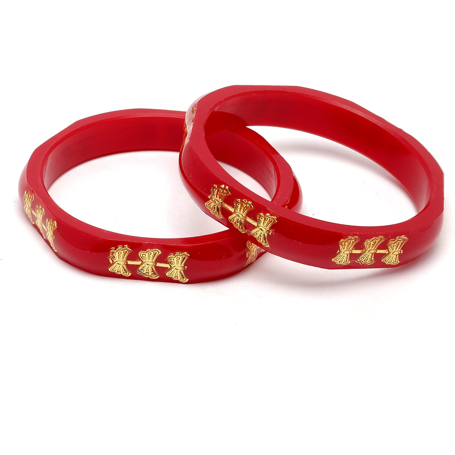 ZENEME Set Of 2 Bangles Gold-Plated White & Green Flower Engraved Handcrafted Non Allergic Jewellery for Women & Girls (Butterfly, 2.4)