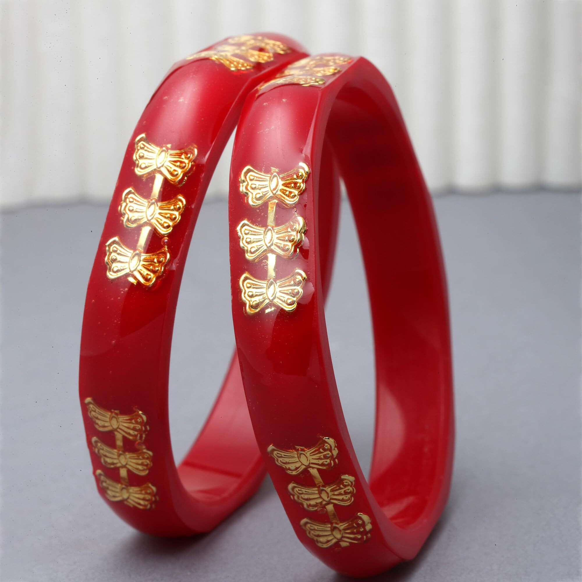 ZENEME Set Of 2 Bangles Gold-Plated White & Green Flower Engraved Handcrafted Non Allergic Jewellery for Women & Girls (Butterfly, 2.4)