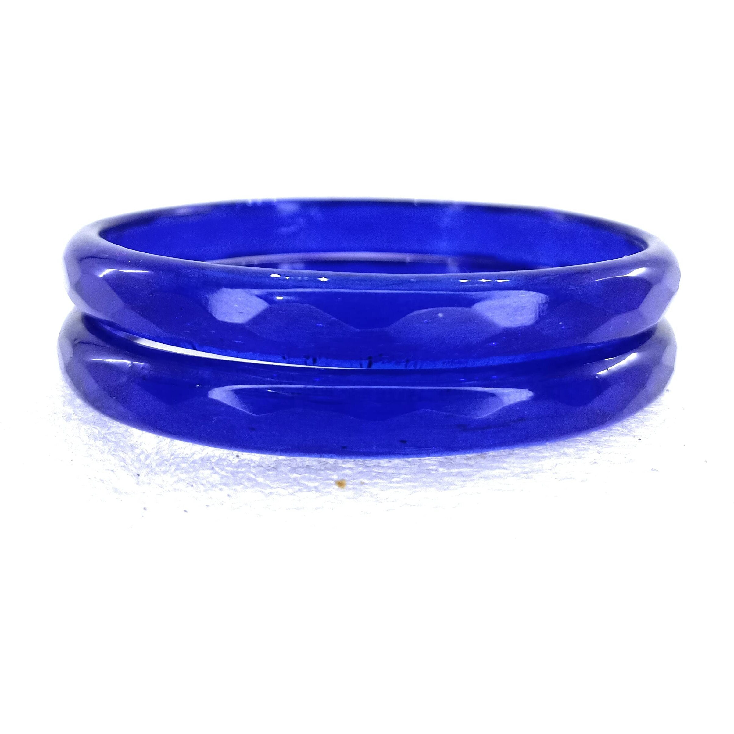 SBS Traditional, Plain Diamond Pattern Crystal Glass Bangle set of 02 bangles for women and girls (Blue, 2.4)