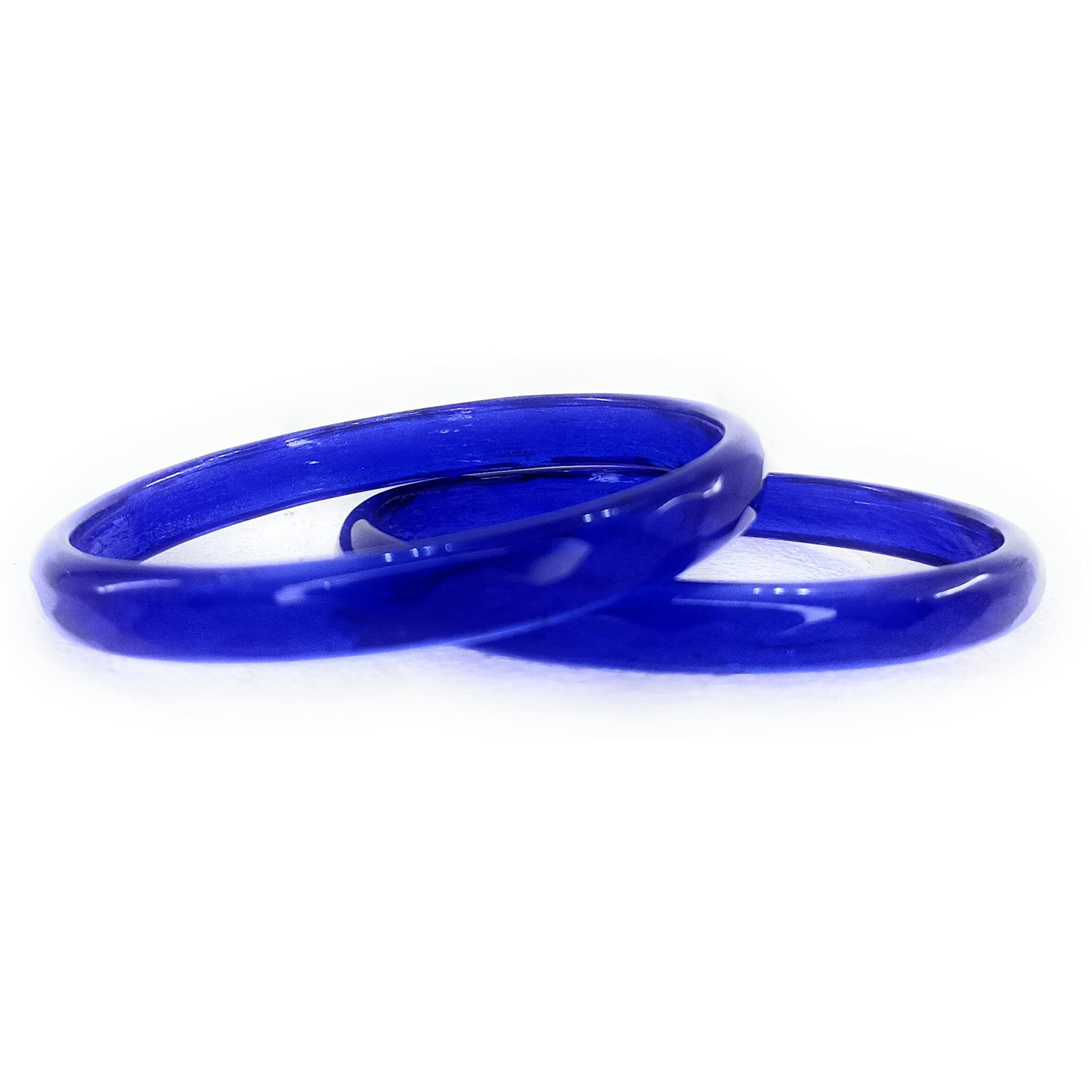 SBS Traditional, Plain Diamond Pattern Crystal Glass Bangle set of 02 bangles for women and girls (Blue, 2.4)