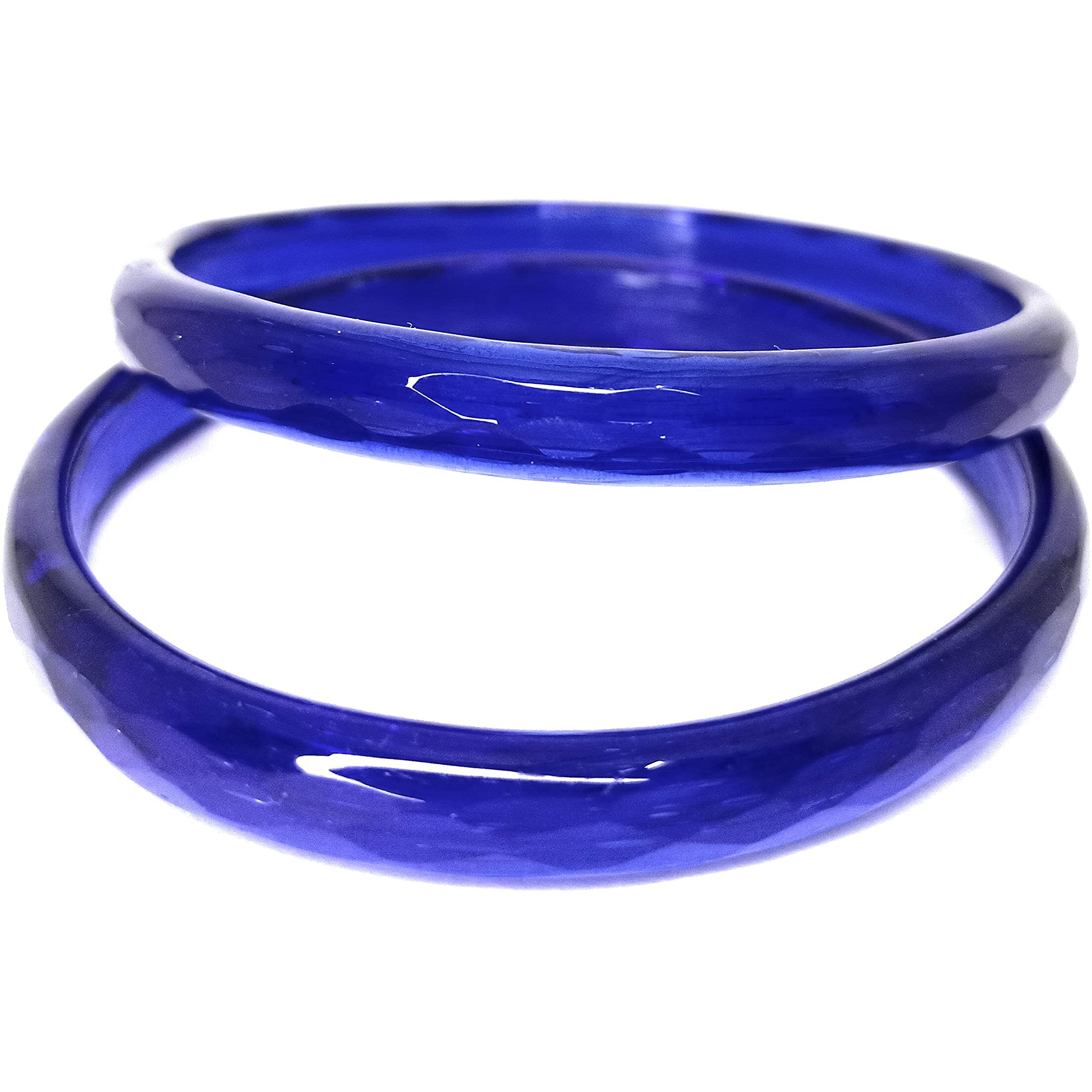 SBS Diamond Pattern Crystal Glass Bangles pack of 02 Kangan for women and girls (Blue, 2.4)