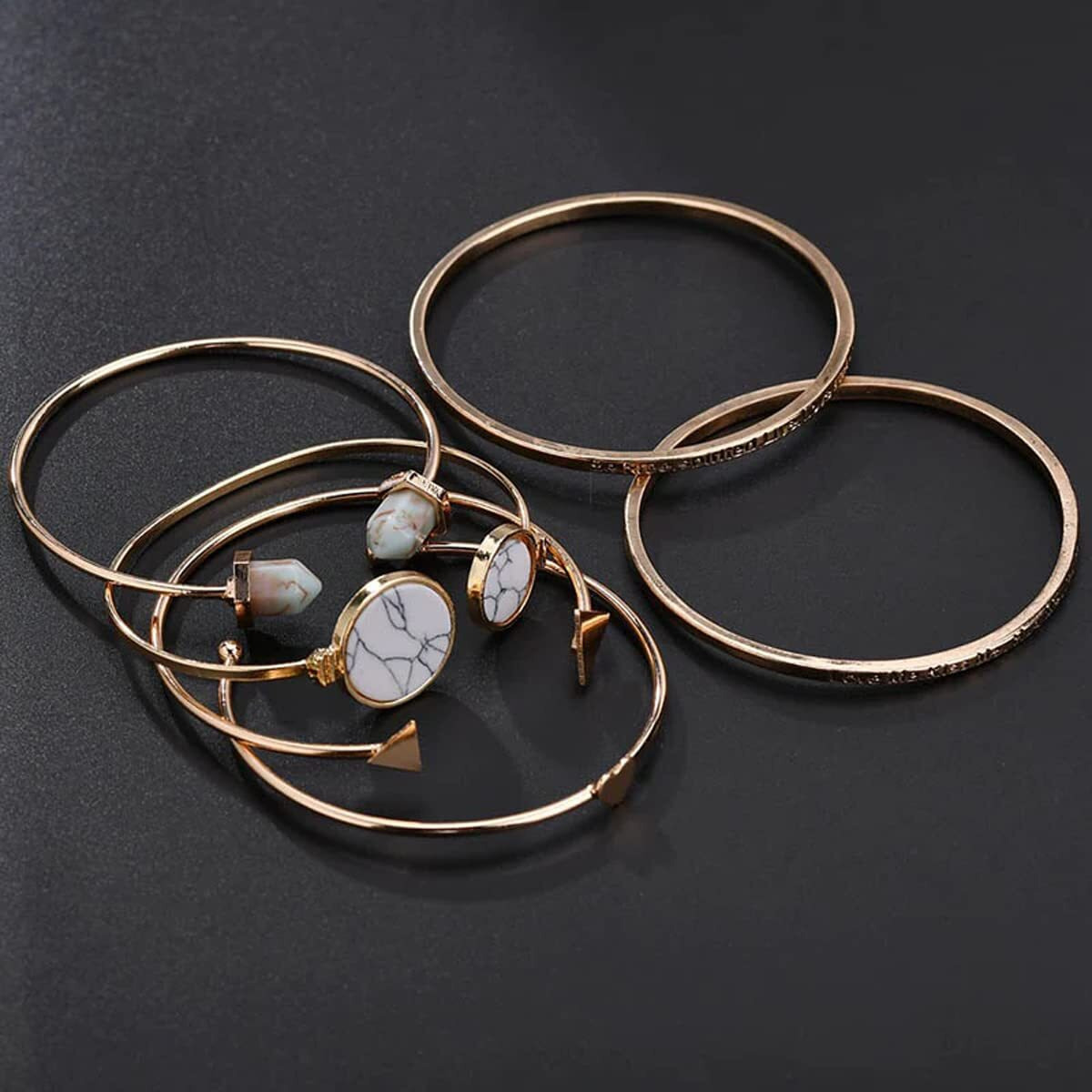 Jewels Galaxy Gold Toned & Gold Plated Set of 6 Contemporary Stackable Korean Bracelet Set with Quotes For Women and Girls (CT-BNGA-49186)