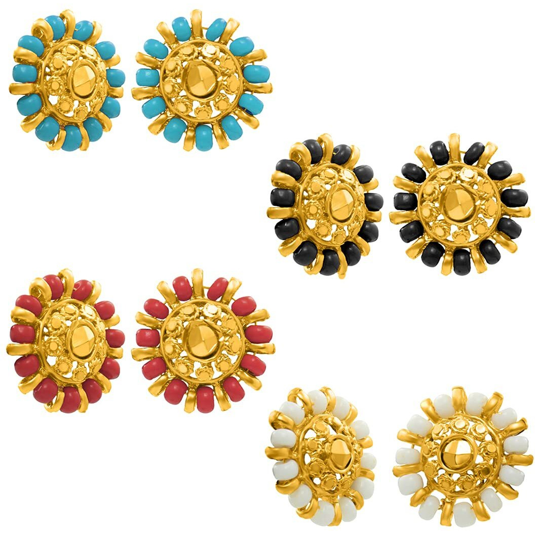 Nakabh Combo of 4 Gold Plated Moti Stud Tops Earrings for Women (Pack of 4 Pairs) (Combo - 04)