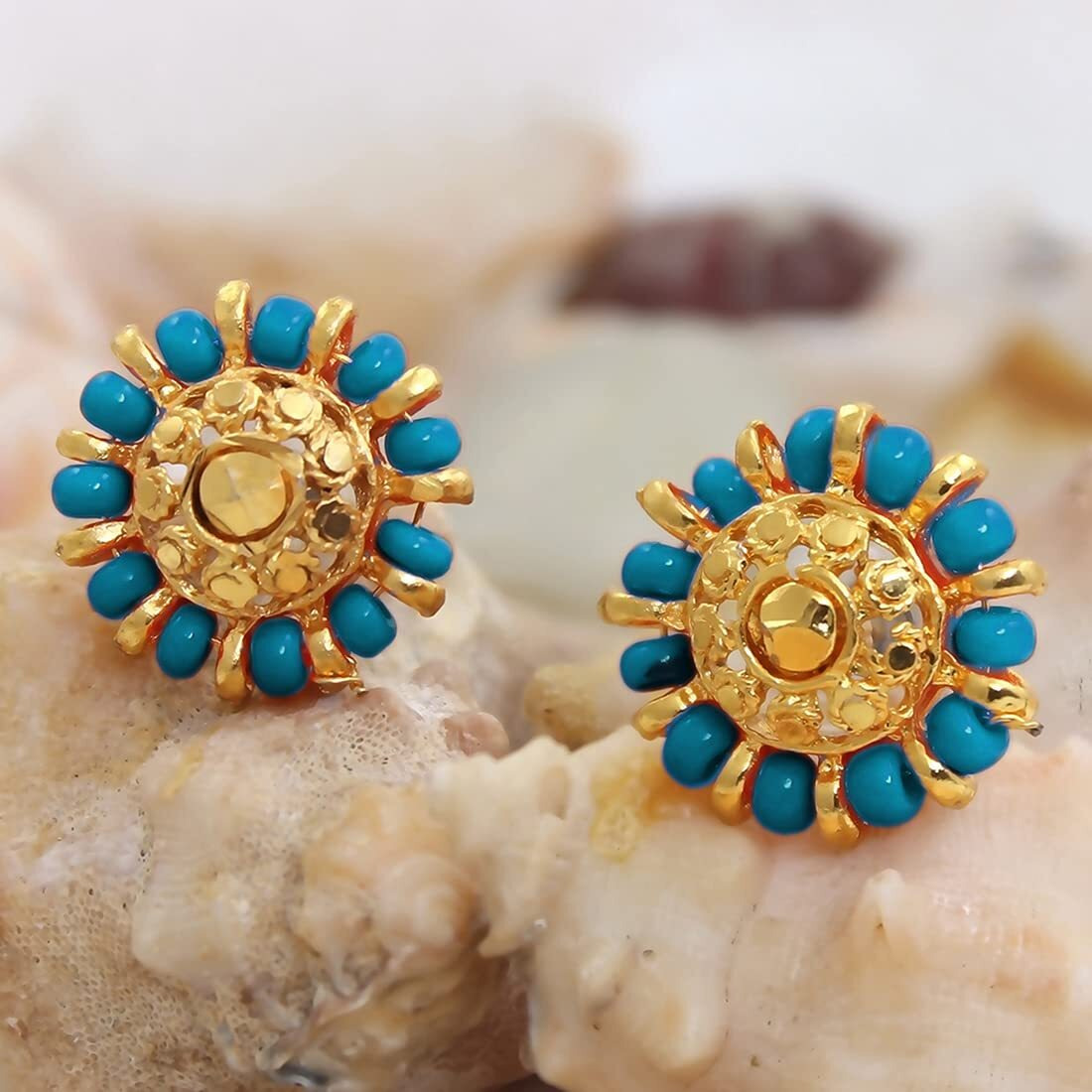Nakabh Combo of 4 Gold Plated Moti Stud Tops Earrings for Women (Pack of 4 Pairs) (Combo - 04)