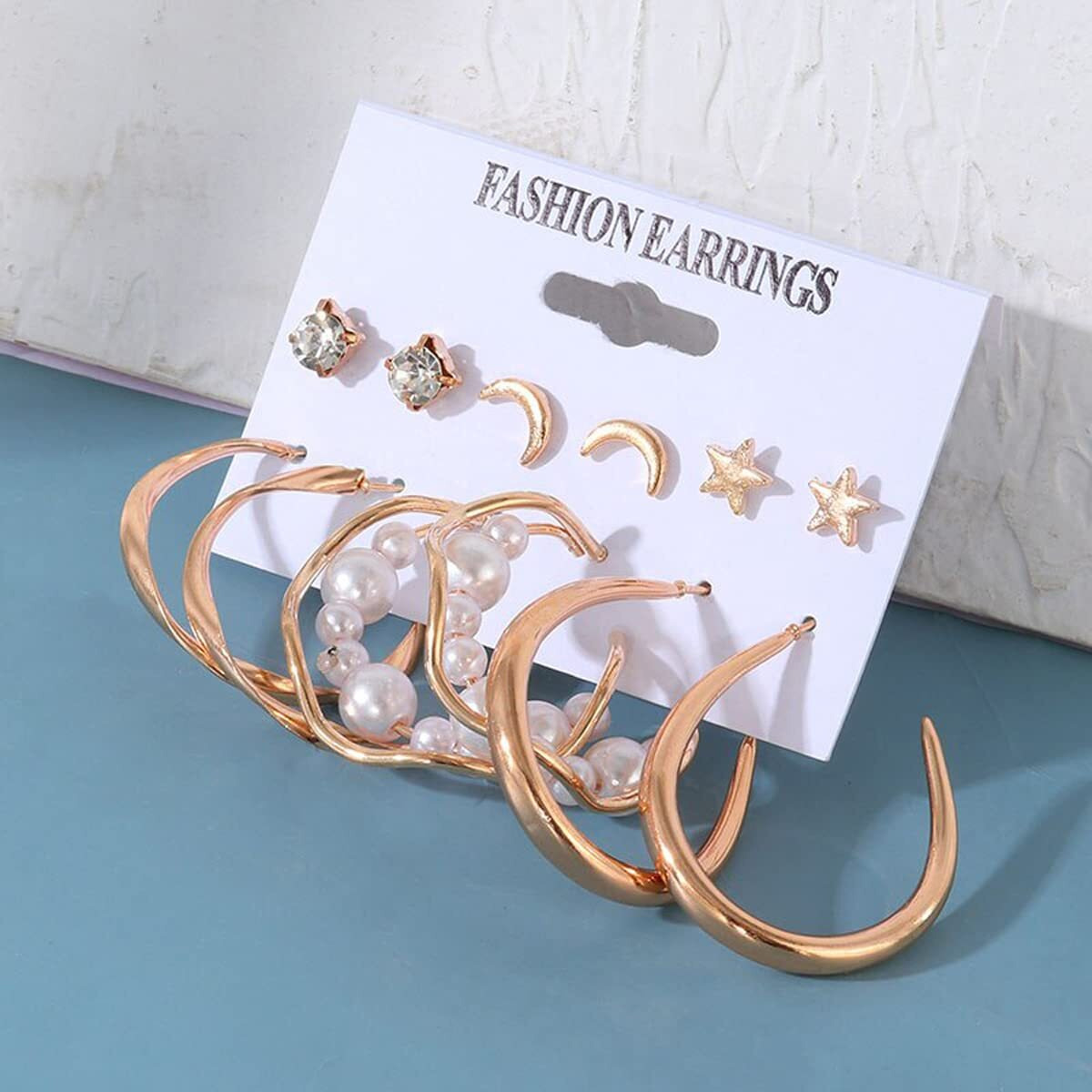 Jewels Galaxy Jewellery For Women Gold Plated Contemporary Stars and Moon Studs and Hoop Earrings Set of 6 (JG-PC-ERGT-8725)