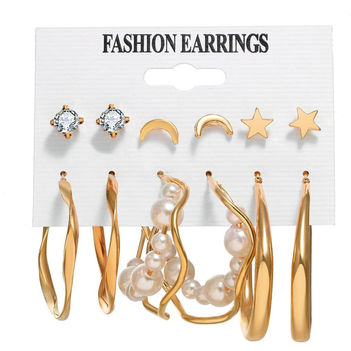 Jewels Galaxy Jewellery For Women Gold Plated Contemporary Stars and Moon Studs and Hoop Earrings Set of 6 (JG-PC-ERGT-8725)