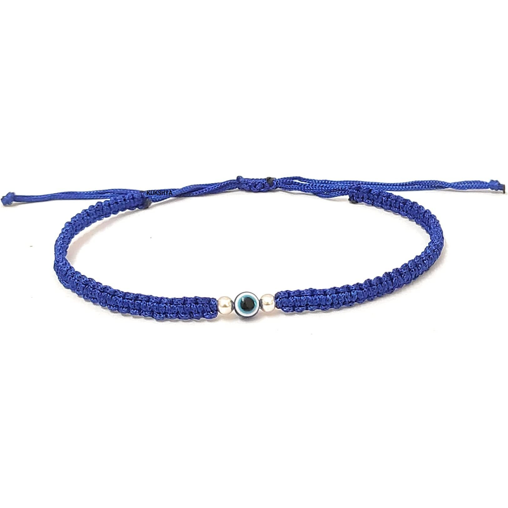 KUKSHYA JEWELLERS Exclusive 925 Sterling Silver 2 Ball + Evil Eye Charm Thread(Dhaga) Nazariya Anklet Adjustable|Nazar Battu| For Women & Girls 1 Piece (TP 092)(Blue)