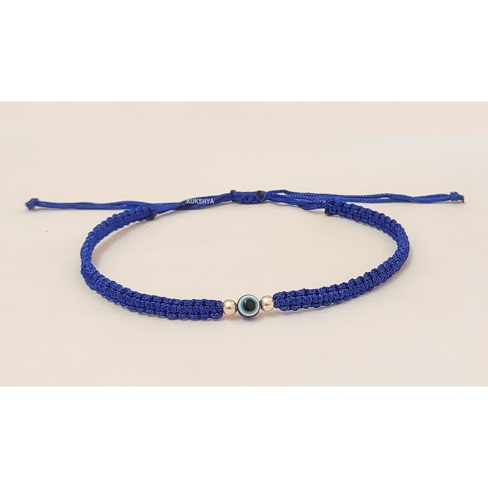 KUKSHYA JEWELLERS Exclusive 925 Sterling Silver 2 Ball + Evil Eye Charm Thread(Dhaga) Nazariya Anklet Adjustable|Nazar Battu| For Women & Girls 1 Piece (TP 092)(Blue)