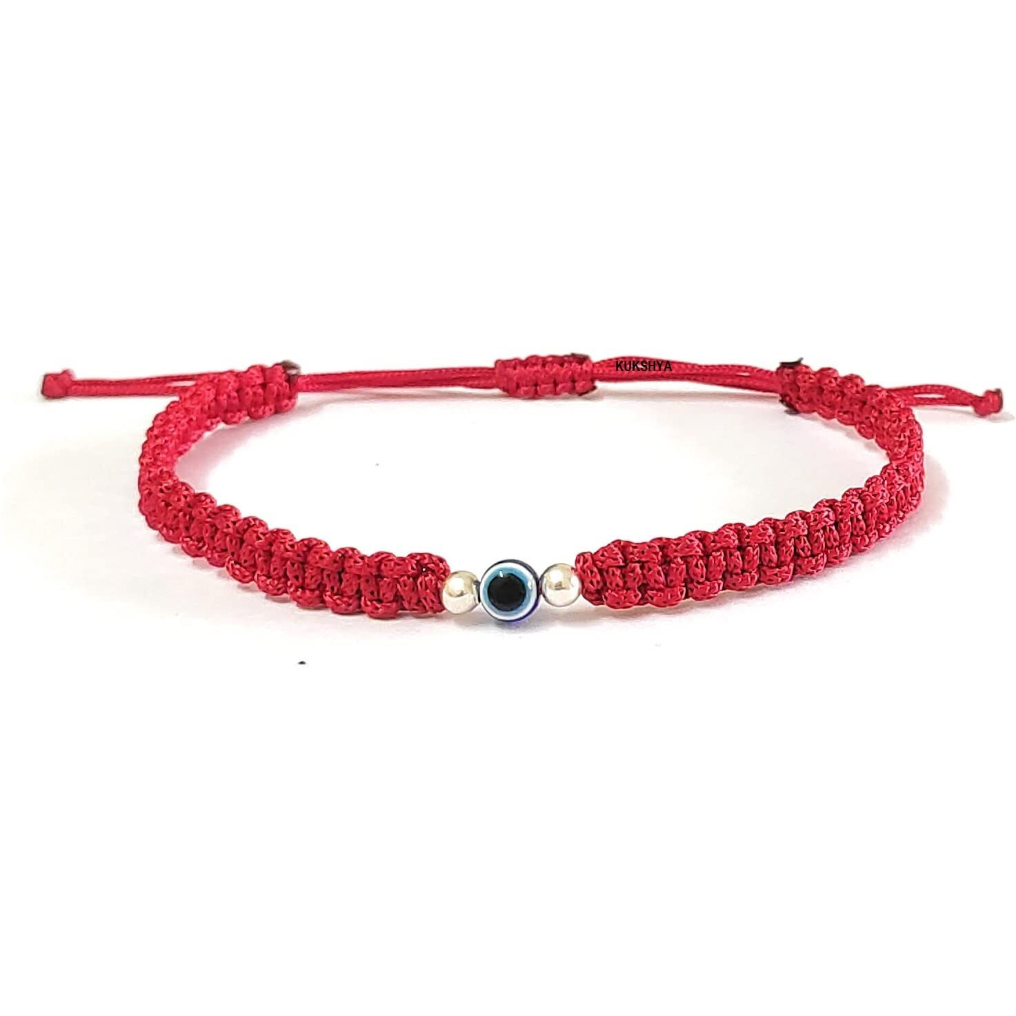 KUKSHYA JEWELLERS Exclusive 925 Sterling Silver 2 Ball + Evil Eye Charm Thread(Dhaga) Nazariya Anklet Adjustable|Nazar Battu| For Women & Girls 1 Piece (TP 089) (Red)