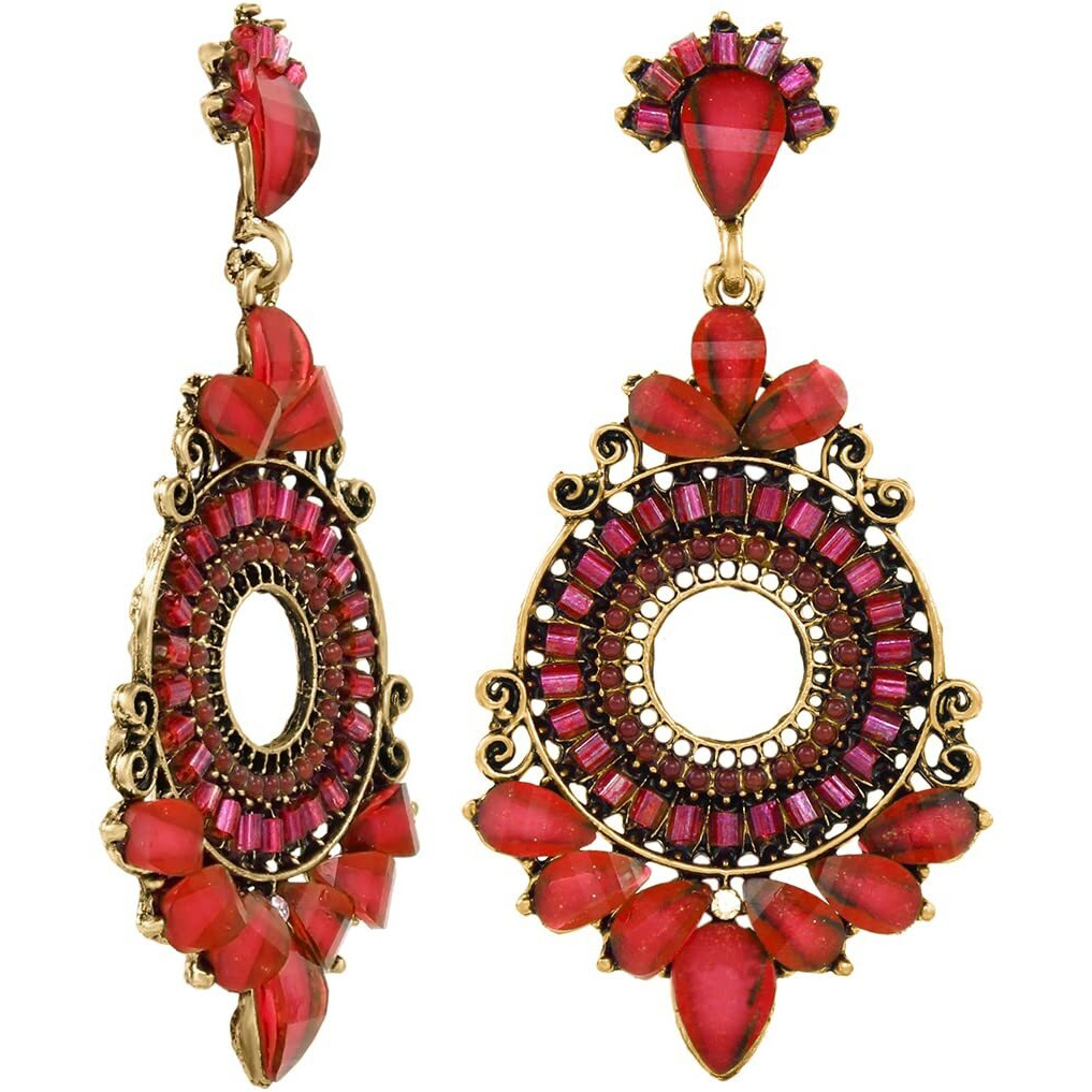Nakabh Ethnic Gold Plated Oxidised Alloy Jhumki Earrings for Women Stylish (Design 02 (Red))
