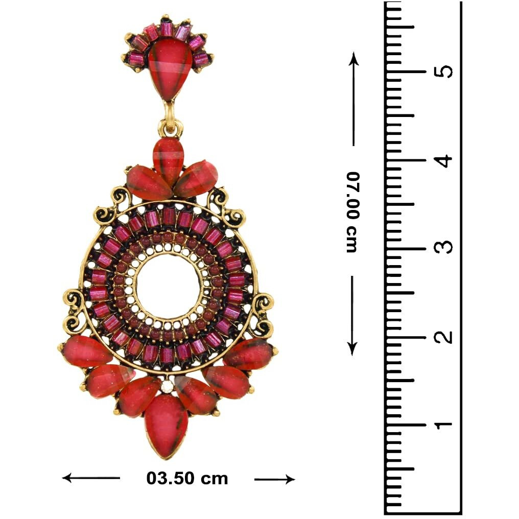 Nakabh Ethnic Gold Plated Oxidised Alloy Jhumki Earrings for Women Stylish (Design 02 (Red))