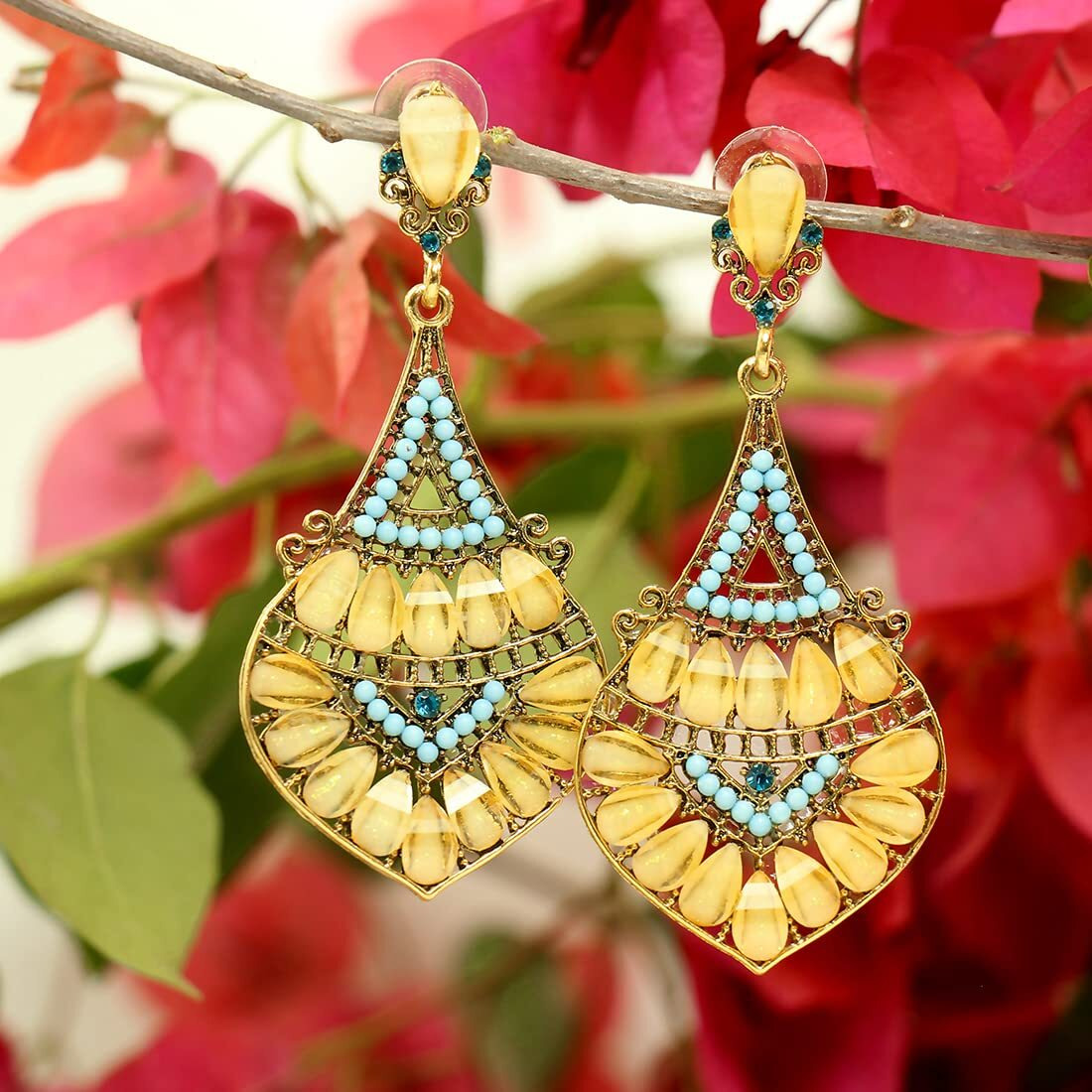 Nakabh Ethnic Gold Plated Oxidised Alloy Jhumki Earrings for Women Stylish (Design 3 (White))