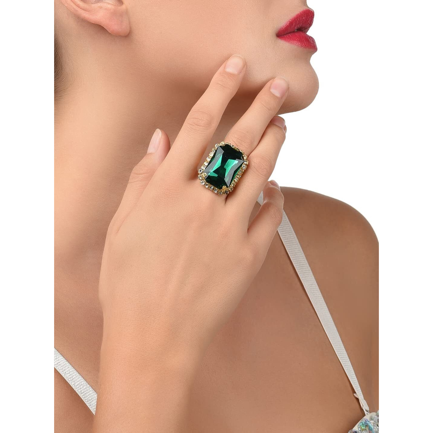 ZAVERI PEARLS Green Crystal Shine Stone Party Bling Contemporary Adjustable Finger Ring For Women-ZPFK10009