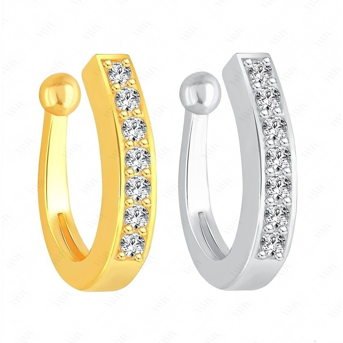 VAMA FASHIONS Clip on Nose Ring Without non Piercing Pressing Type Nose Pins Stud for Women - Combo 2pcs Gold & Silver (Clip on nose rings)