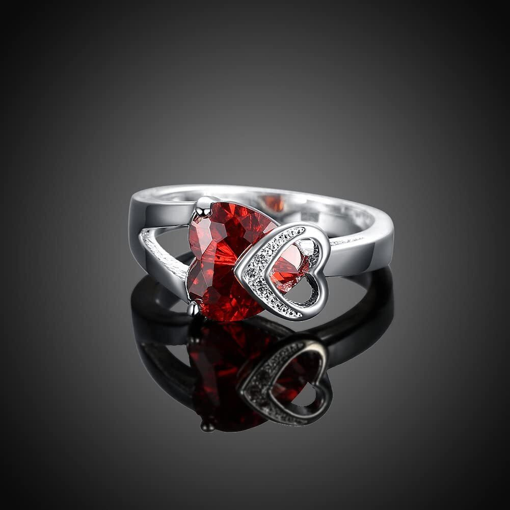 Fashion Frill Womens Ring Butterfly Design Silver Plated Adjustable Finger Ring For Women Girls Valentine Ring Red Crystal Rings Jewellery for Women Anniversary Gift for Wife (Adjustable)