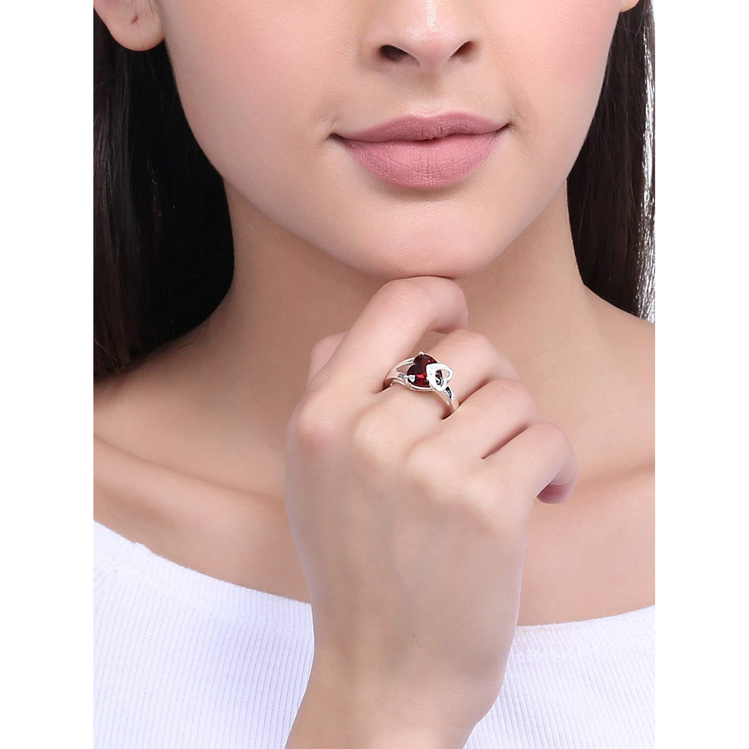 Fashion Frill Womens Ring Butterfly Design Silver Plated Adjustable Finger Ring For Women Girls Valentine Ring Red Crystal Rings Jewellery for Women Anniversary Gift for Wife (Adjustable)