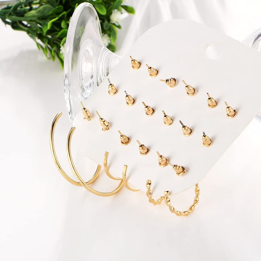 Shining Diva Fashion Latest Stylish Combo Design 9 Pairs Metal Earrings for Women and Girls (K12733er), Golden, 1