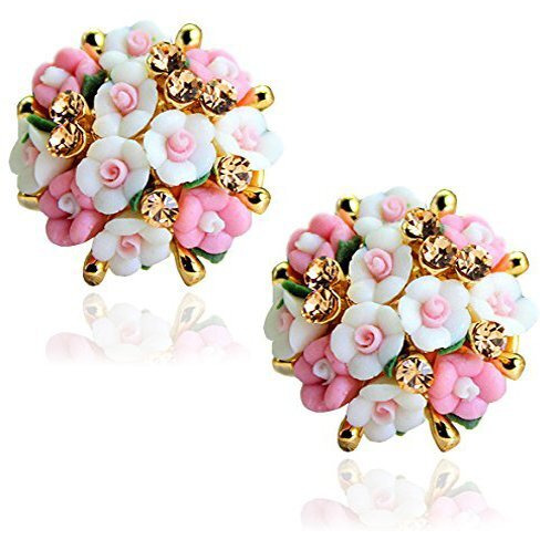 Shining Diva Fashion White Pink Floral Stylish Stud Earrings For Womens And Girls(9173Er)