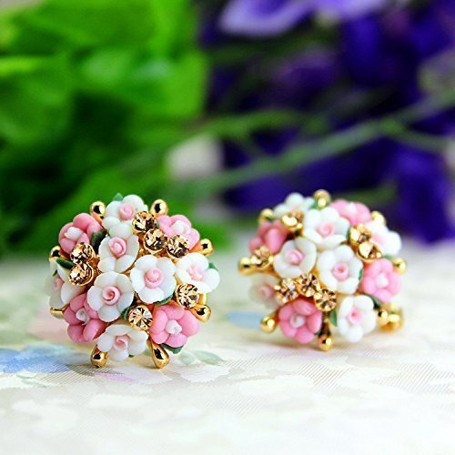 Shining Diva Fashion White Pink Floral Stylish Stud Earrings For Womens And Girls(9173Er)