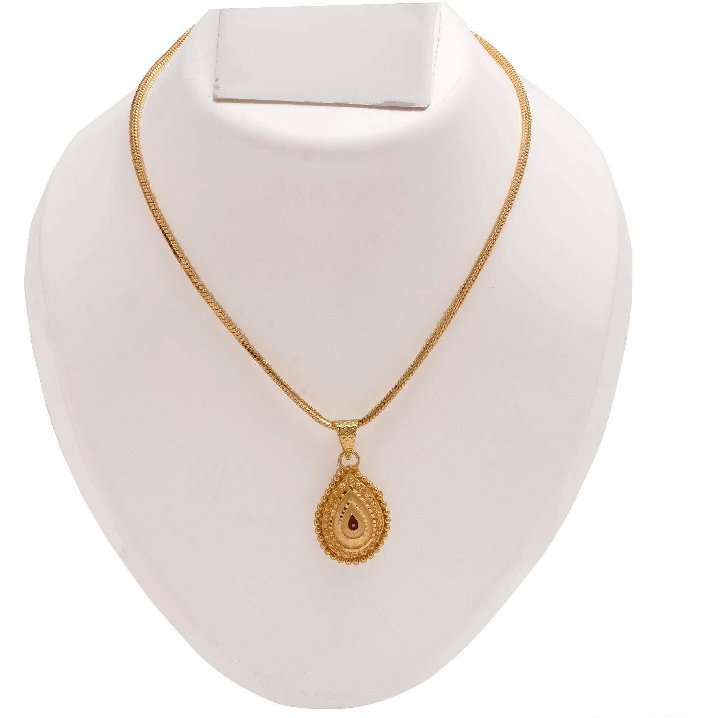 Jewar Mandi Round Gol/Heart Style Meena Work Gold Plated Locket/Pendant with Chain Daily use for Men, Women & Girls, Boys (Oval)