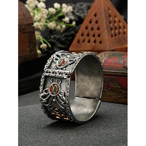 YouBella Jewellery for Women Celebrity Inspired Oxidised Silver Plated Cuff Bracelet Bangle for Women and Girls (Style 1)