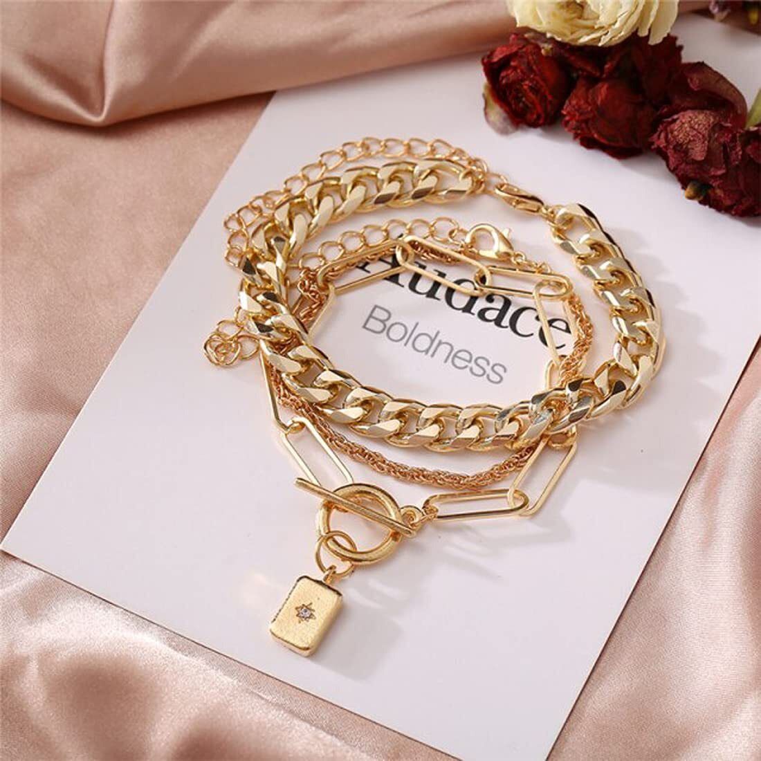 Jewels Galaxy Stunning Gold Plated Multi Strand Bracelet For Women (CT-BNGI-49118) (CT-BNGI-49118)