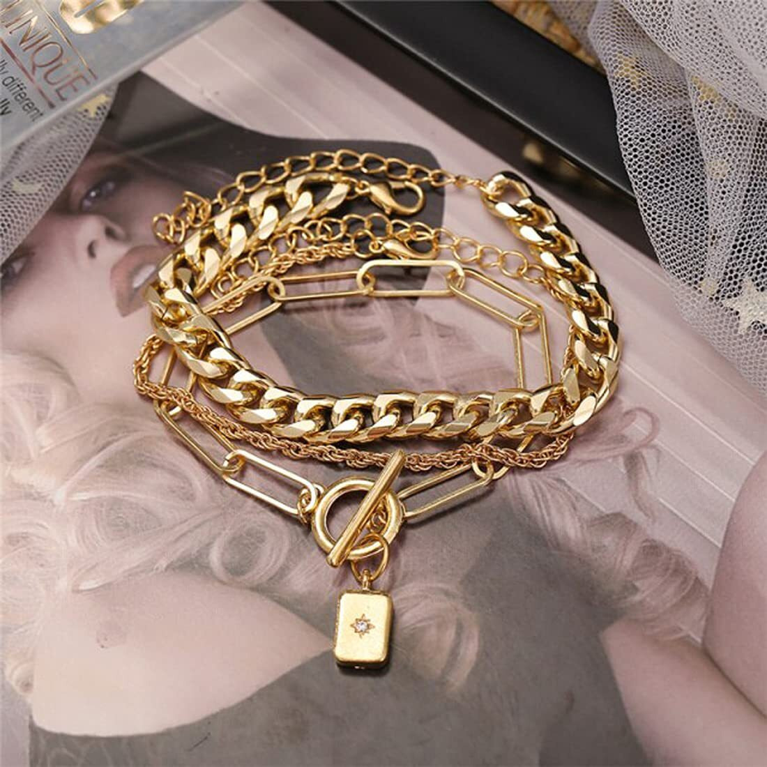 Jewels Galaxy Stunning Gold Plated Multi Strand Bracelet For Women (CT-BNGI-49118) (CT-BNGI-49118)