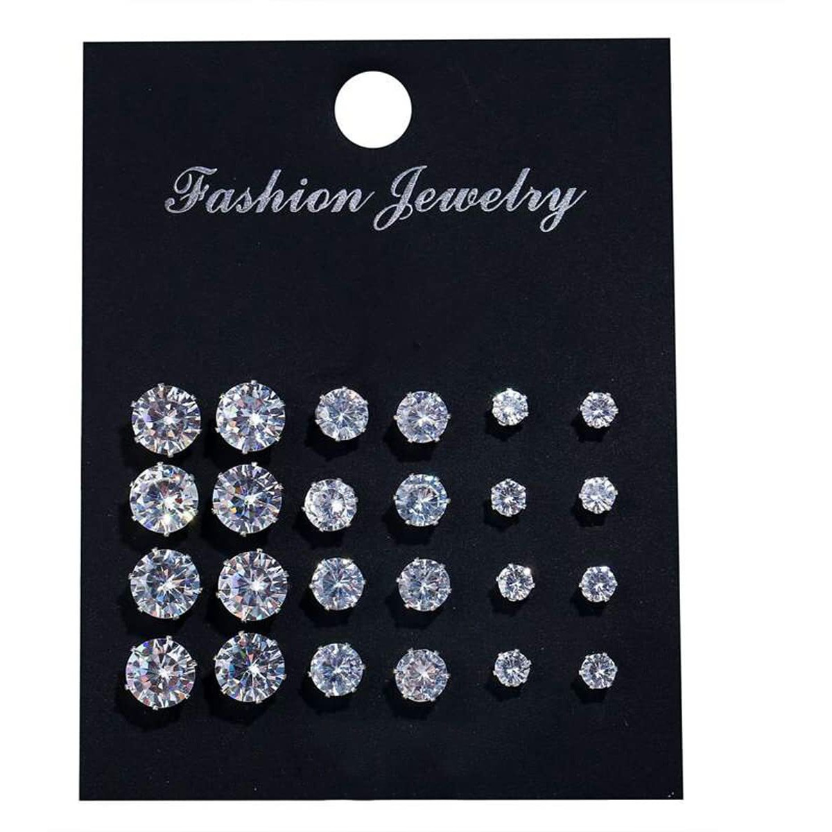 Jewels Galaxy Silver Plated Set of 12 Stud Earrings Combo in 3 different Sizes For Women and Girls (JG-PC-ERGS-8736)