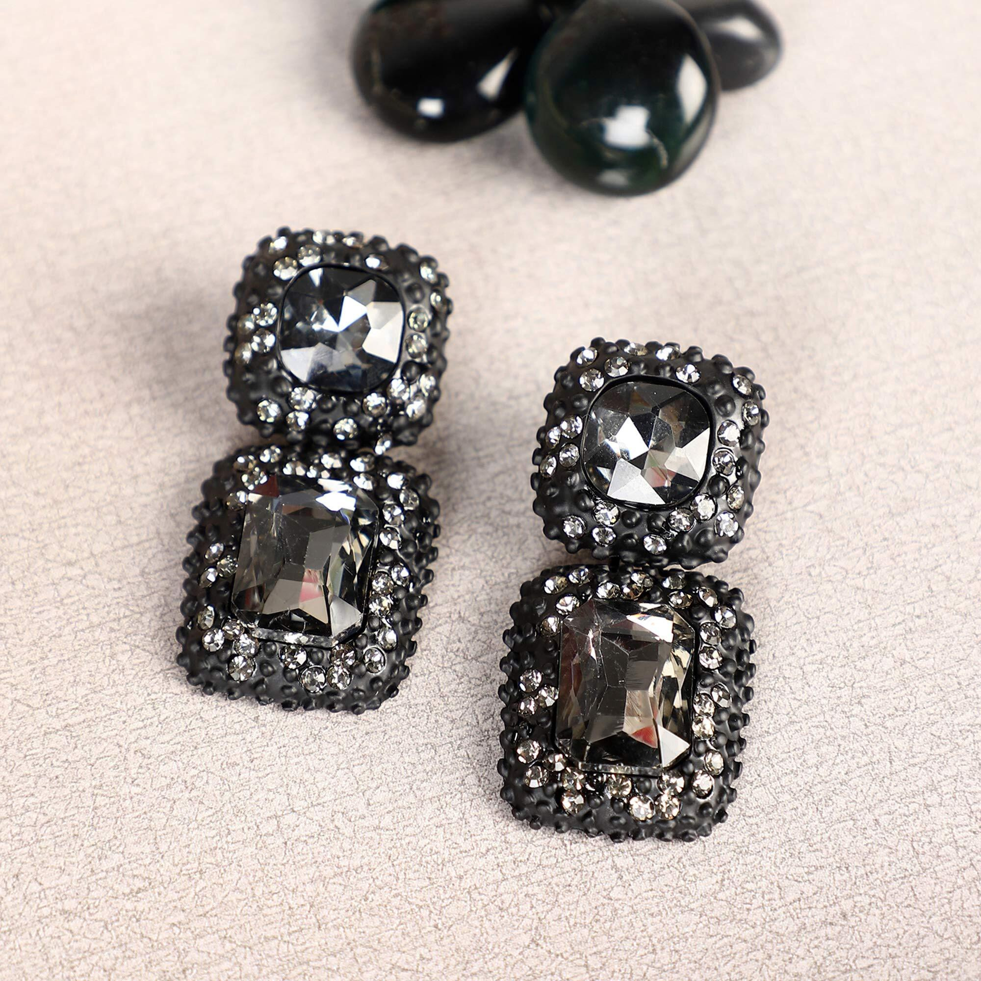 Shining Diva Fashion Latest Stylish Non Precious Base Metal Traditional Crystal Dangler Earrings for Women (Black, 11206er)