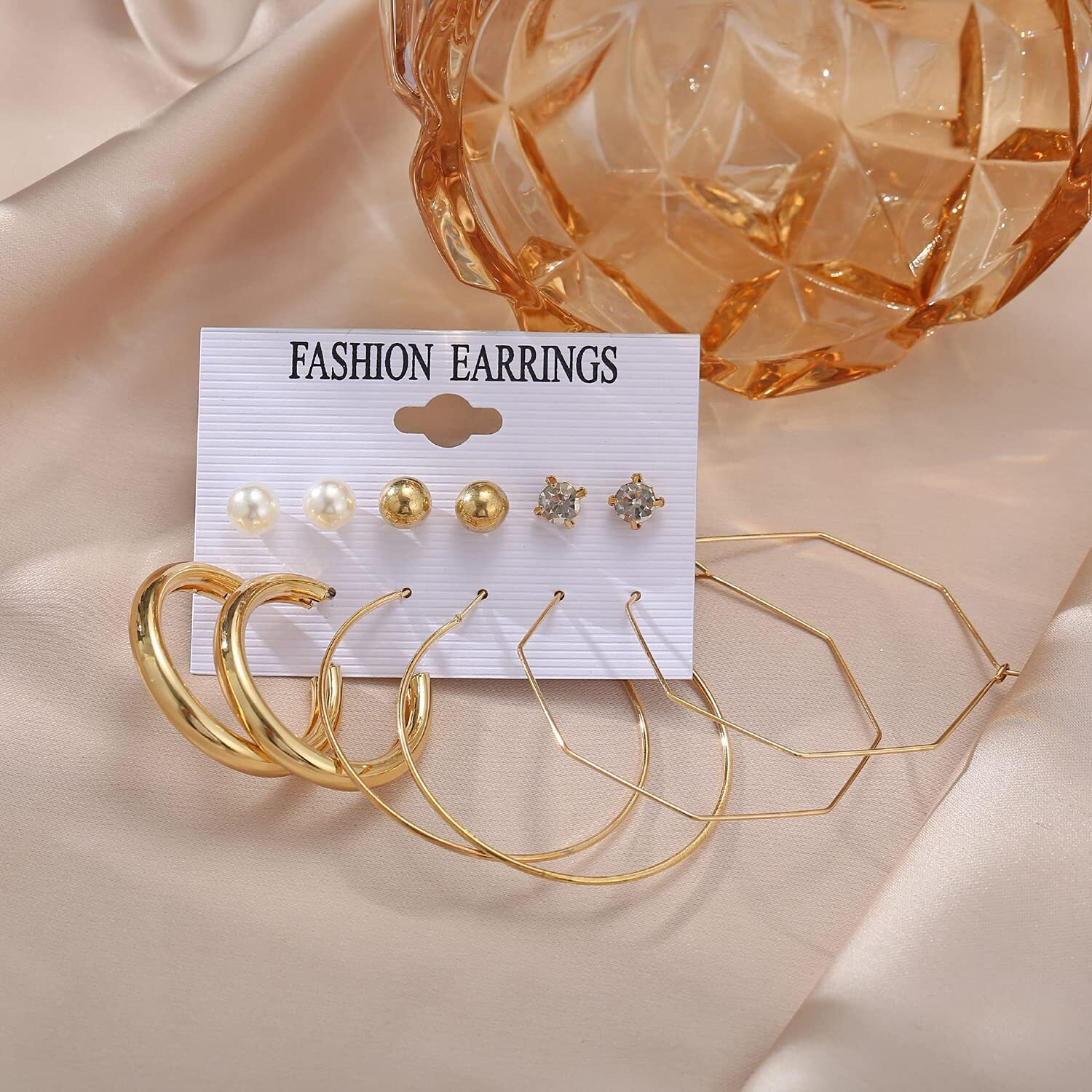 Shining Diva Fashion Latest Stylish Combo Design 6 Pairs Metal Earrings for Women and Girls (L12744er), Golden, 1