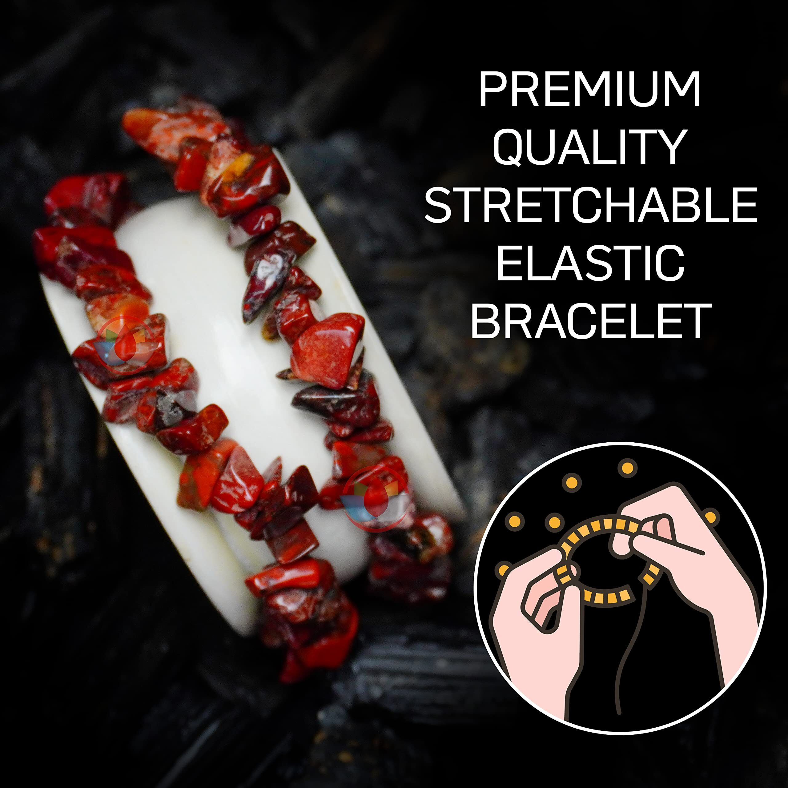 REMEDYWALA Charged Energized Red Jasper Chips Bracelet For Reiki, Balance Chakra, Positive Energy, Healing | Red Jasper Stone Bracelet for Men and Women