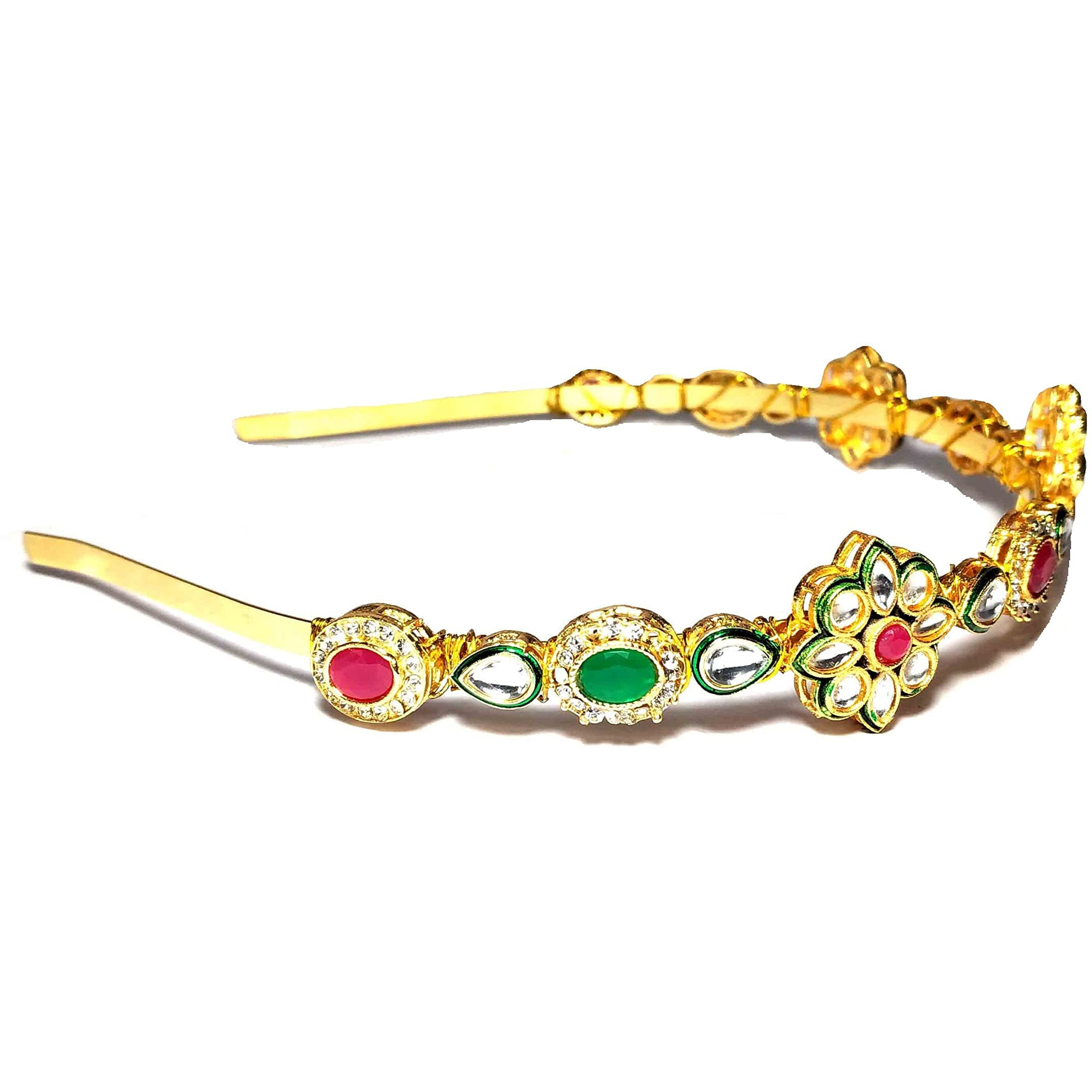 Pinoozclub Kundan Gold Plated Hair Band for Women and Girls/Bride